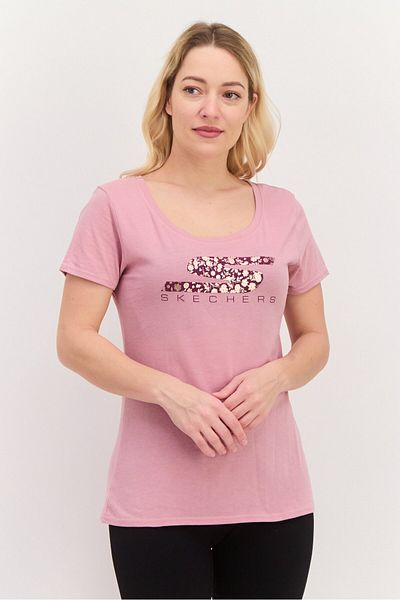SKECHERS Women Sportswear Fit Short Sleeves Training Top, Rose
