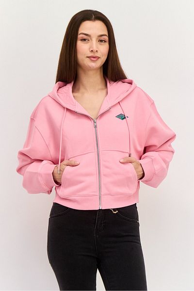 Esprit Women Hooded Embroidered Logo Long Sleeves Sweatshirt, Pink