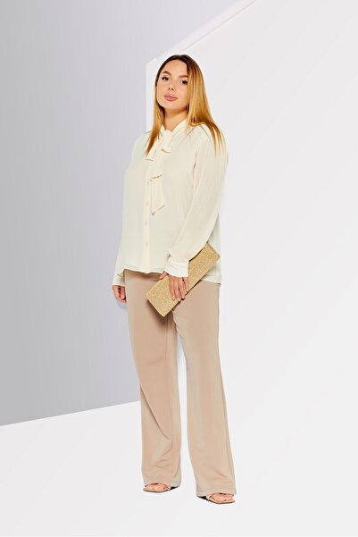 Michael Kors Women Tie Neck Long Sleeves Textured Blouse, Beige