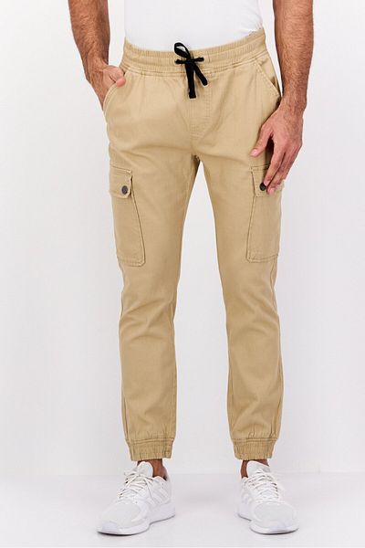 Modern Culture Men Regular Fit Drawstring Textured Cargo Pants, Khaki