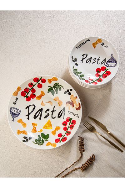 M'art Home We All Love Pasta 5-Piece Serving Set - Hand Painting