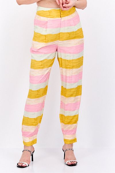 Scotch & Soda Women Regular Fit Stripped Straight Leg Pants, Pink Combo