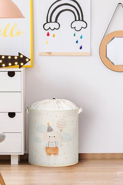 Rope Home Rabbit Printed - Διχτυωτό κουτί αποθήκευσης παιχνιδιών, καλάθι βρώμικων ρούχων, πτυσσόμενο καλάθι οργάνωσης 37x40