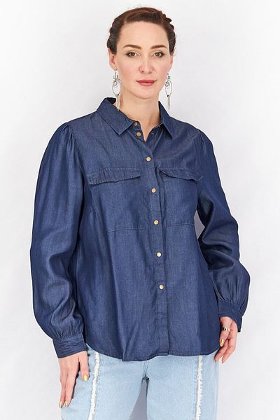 Tchibo Women Spread Neck Long Sleeves Plain Shirts, Navy