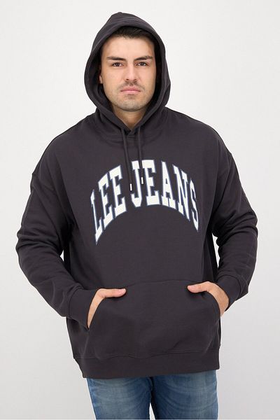 Lee Men Hooded Long Sves Varsity Sweatshirt, Washed Black