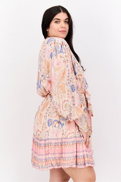 Forever New Women Curve Belted Allover Print Mini Dress, Peach