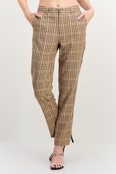 Scotch & Soda Women Regular Fit Checkered Straight Leg Pants, Beige