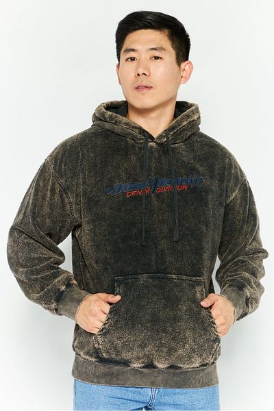 Diesel Men Hooded Long Sleeves Washed Sweatshirt, Black