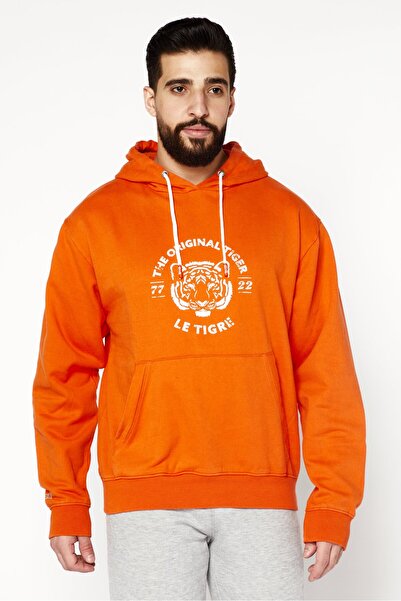 Le tigre Men Hooded Long Sleeve Graphic Print Sweatshirt, Orange