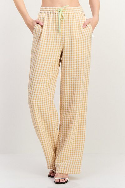 Scotch & Soda Women Regular Fit Plaid Straight Leg Pants, White Combo