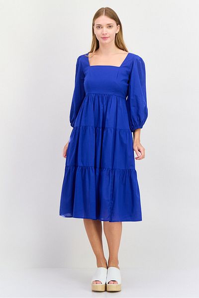 Calvin Klein Women Pleated 3/4 Sleeve Midi Dress, Blue