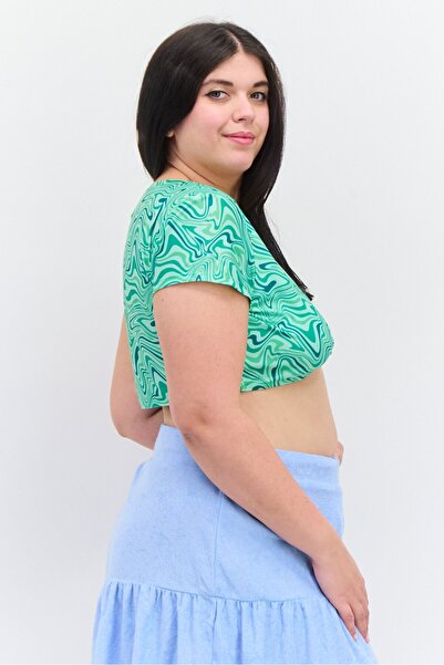 Brave Soul Women U-Neck Short Sleeves Abstract Print Top, Multicolor