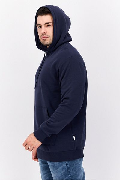 Selected Homme سويت شيرت رجالي سادة بأكمام طويلة وغطاء للرأس، أزرق داكن