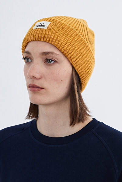 Nordbron Kadın Sülfür Yumuşak Desenli Bere Düz Esnek Çift Katlamalı Kışlık Logolu Basic Triko Jenson