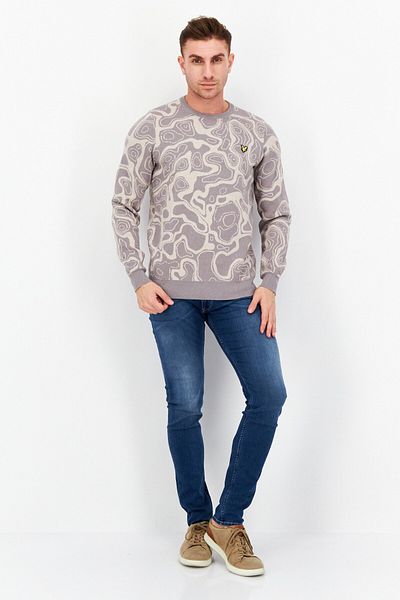 Lyle & Scott Men Crew Neck Abstract Knitted Sweater, Dust Grey Combo