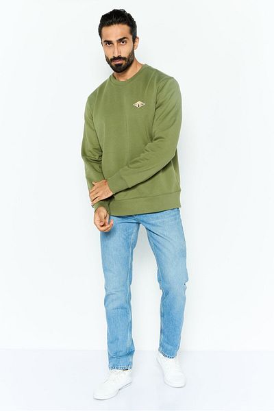Esprit Men Crew Neck Brand Logo Long Sleeves Sweatshirt, Olive