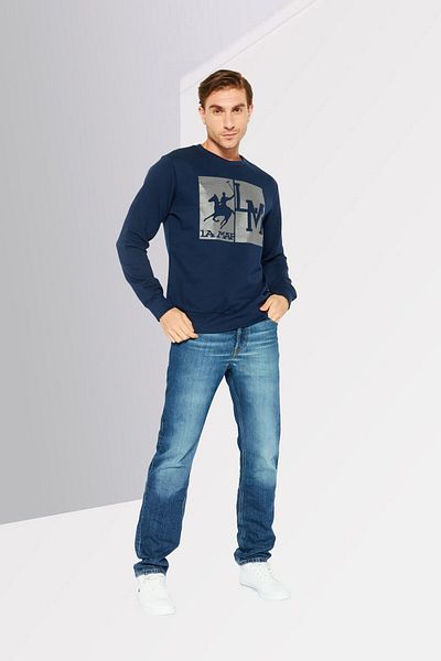 La Martina Men Crew Neck Long Sleeves Brand Logo Sweatshirt, Navy