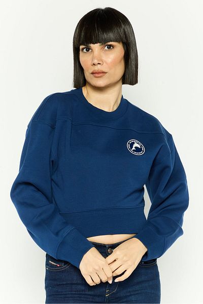 Esprit Women Crew Neck Long Sleeves Cropped Sweatshirt, Navy