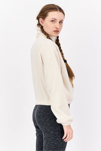 NIA Women High Neck Long Sleeve Solid Sweatshirt, Cream