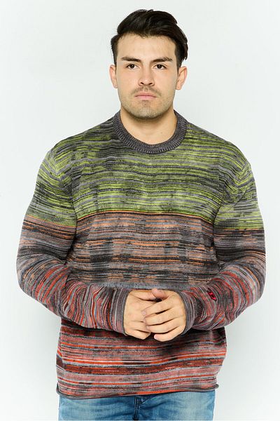 Diesel Men Crew Neck Textured Long Sleeves Sweater, Grey Combo