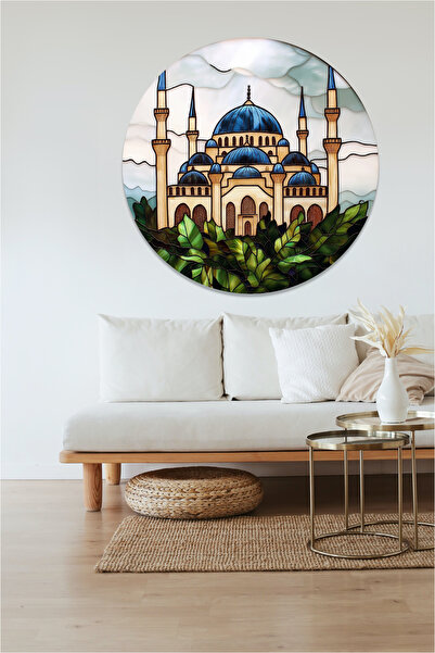 KOSS Dijital Autocolant rotund cu peisaj de moschee, autocolant în formă rotu...