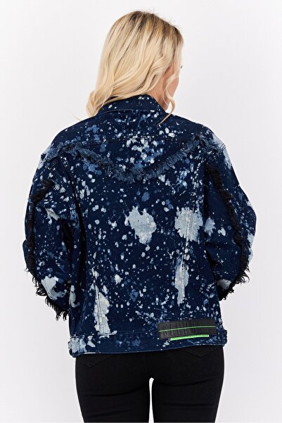 WRANGLER Women Splatter Paint Pattern Denim Jacket, Navy Blue