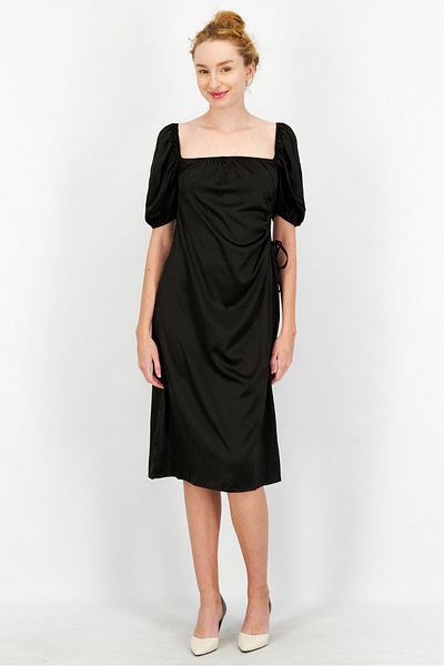 NA-KD Women Plain Puff Sleeve Cut Out Midi Dress, Black