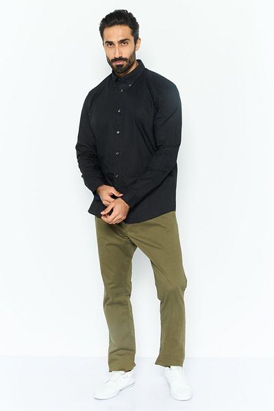 Esprit Men Regular Fit Plain Long Sleeves Casual Shirt, Black
