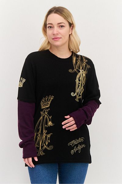 Christian Audigier Women Round Neck Embellished Sweater, Black