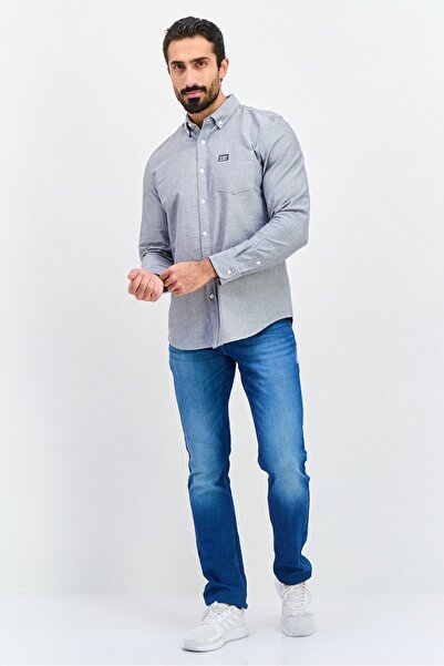 Perry Ellis Men Regular Fit Long Sleeve Plain Casual Shirt, Grey