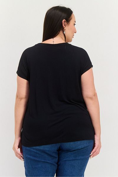Esprit Women Round Neck Cap Sleeves Textured Top, Black