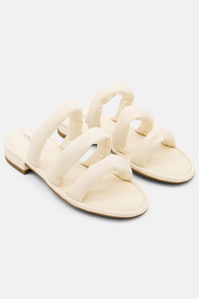 Aerosoles Women Leather Slip On Sandals, Off White