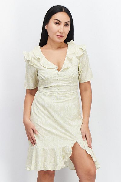 NA-KD Women Floral Print Mini Dress, Light Green