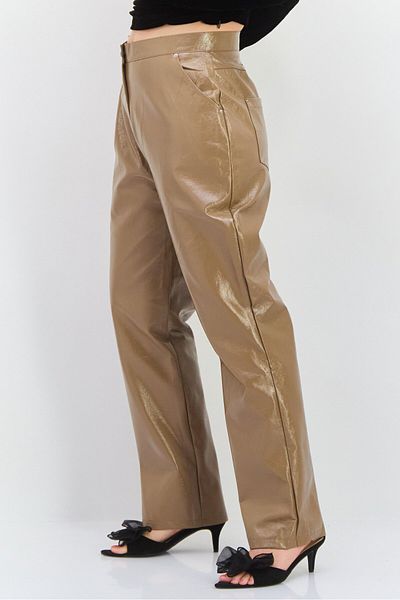 4th & Reckless Women Regular Fit Wide Leg Leather Pants, Dark Tan