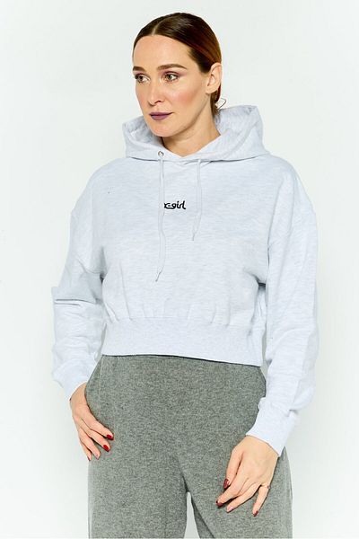 X-Girl Women Hood With Drawstring Embroidered Logo Sweatshirts, Heather Grey