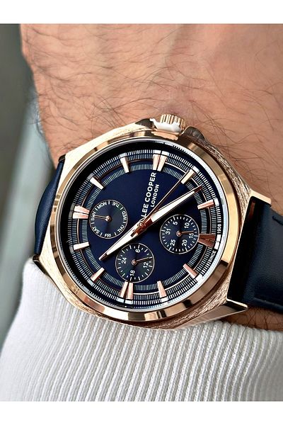 Lee Cooper Functional Navy-Copper Color Leather Band Men's Wrist Watch 7568.499