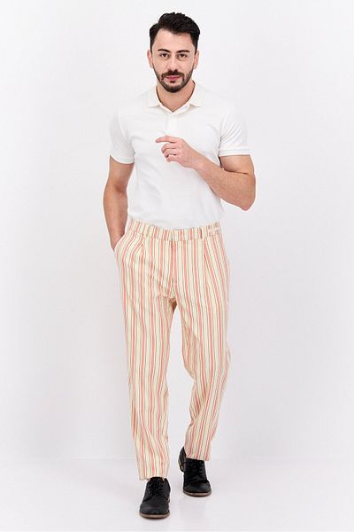 Scotch & Soda Men Slim Fit Striped Blake Chino Pants, Beige Combo