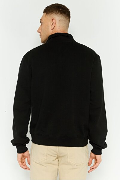 Esprit Men Spread Collar Brand Logo Long Sleeve Sweatshirt, Black