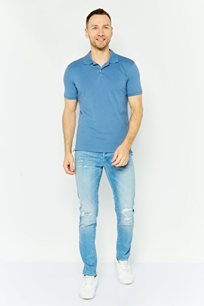GAP Men Stretch Fit Solid Short Sleeves Polo, Ash Blue