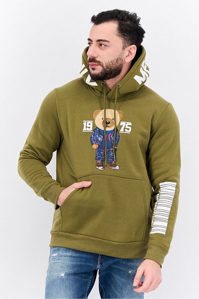 Members Only Men Hooded Embroidered Long Sleeves Sweatshirt, Olive