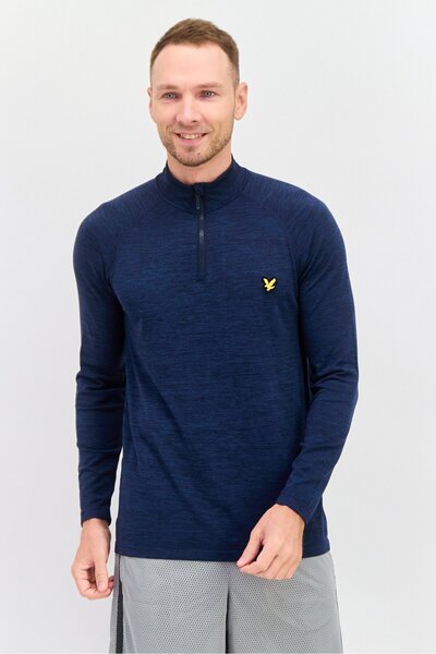 Lyle & Scott تي شيرت رياضي رجالي بأكمام طويلة للتدريب، أزرق داكن