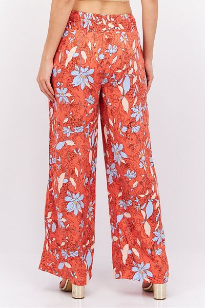 Esprit Women Wide Leg Floral Print Palazzo Pants, Peach Combo