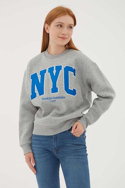 Fashion Friends Sweat brodat Gri Melange