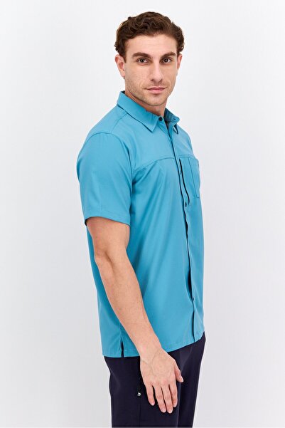 Hurley Men Sportswear Fit Brand Logo Short Sleeve Outdoor Gulf Shirts, Turquoise
