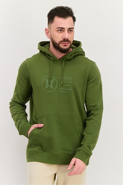 Hurley Men Hooded Brand Logo Long Sleeves Sweatshirts, Olive
