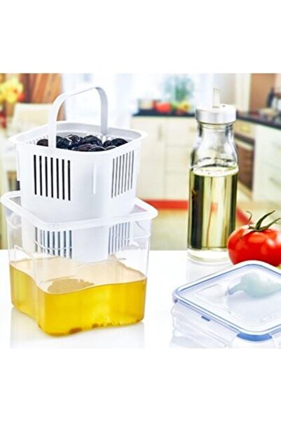 5DM 1.3 Lt Clip Lid Olive Net - Olive Pickled Storage Washing Container