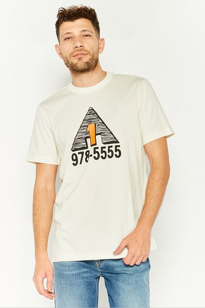 Diesel Men Crew Neck Short Sleeves Printed T-shirt, Cream Combo