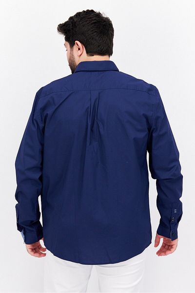 Esprit Men Regular Fit Plain Long Sleeves Casual Shirt, Navy Blue