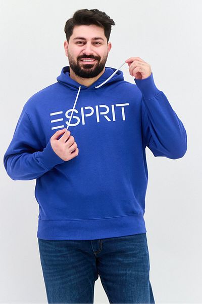 Esprit Men Hood Neck Brand Logo Long Sleeves Hoodie, Blue
