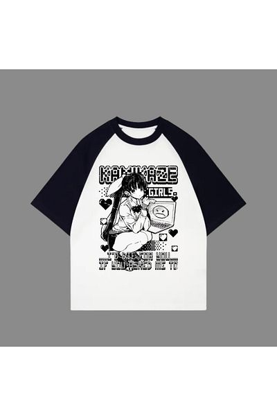 GOSSİP TEAM Tricou alb unisex negru Raglan Kamikaze